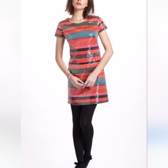 Anthropologie Corey Lynn Calter Sequin Striped Glinted Sunset Shift Dress size 2 - Picture 1 of 7